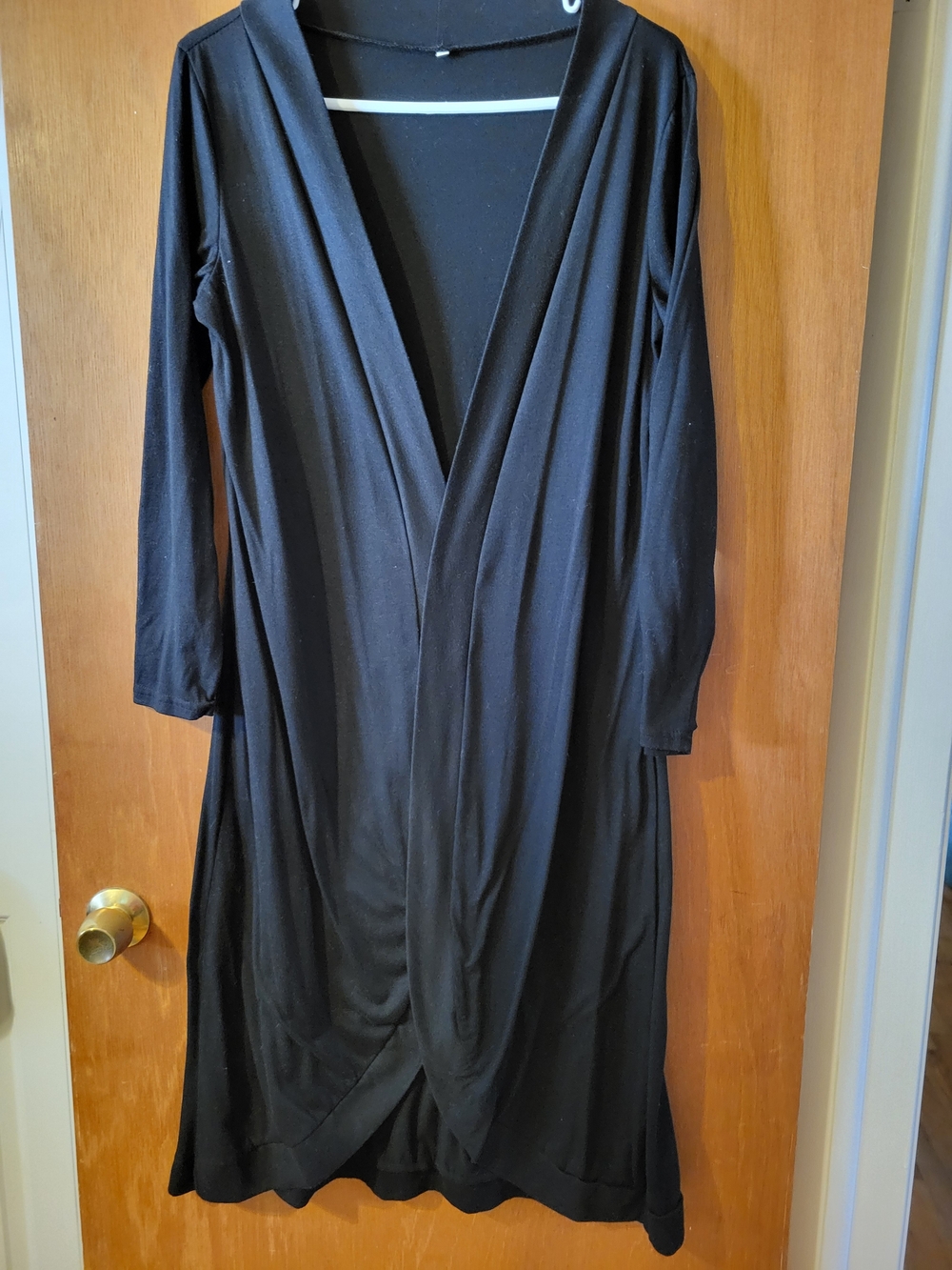 Black Draped Long Sleeve Wrap Dress